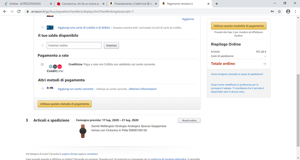 Amazon pagamenti rate creditline